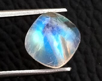 Blue Flash Rainbow Moonstone Cushion Cabochons, 5-20mm Flat Back Gemstones (Lot) For Jewelry Making