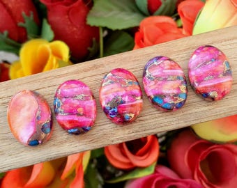 Pink Spiny Oyster Turquoise Cabochon Lot: Oval Gemstones for Boho Jewelry