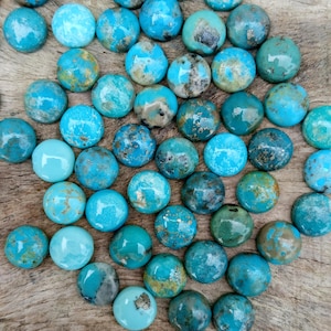12mm Round Natural Turquoise Cabochons – Gemstones Flat Back, Calibrated Campitos Turquoise for Handmade Jewelry Making, Gemstone Supplies