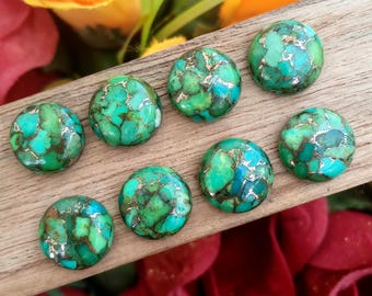 Green Copper Turquoise Round Cabochon – Calibrated Flat Back Gemstones, 4mm to 20mm