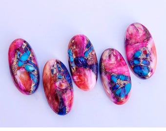 Pink Oyster Turquoise Cabochon, Oval Gemstones for Jewelry Making, 5x10mm-10x20mm