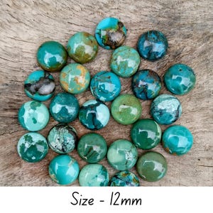 12mm Round Tibetan Turquoise Cabochons – Gemstones Flat Back, Natural Calibrated Turquoise for Handmade Jewelry Making, Gemstone Supplies