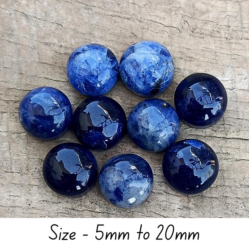 Natural Blue Sodalite Round Cabochon: Flat Back Gemstone For Jewelry Making image 5