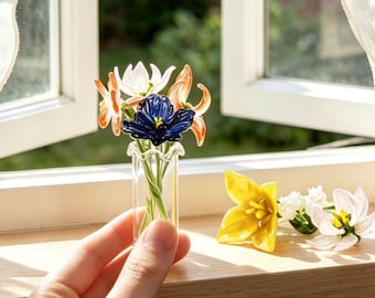 Personalized Birth Month Glass Flower Bouquet, Hand Blown Glass Flower, Mini Glass Flower with Vase, Birthday Gift for Her, Home Decor
