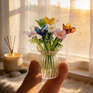 Fiore di vetro per il mese di nascita, mini bouquet di fiori di vetro, regalo di fiori per la nascita, regalo di compleanno, regalo personalizzato fatto a mano per mamma e amiche, decorazioni per la casa immagine 1