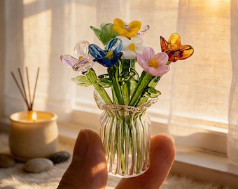 Glass Birth Month Flower,Mini Glass Flower Bouquet,Birth Flower Gift,Birthday Gift, Personalized Handmade Gift for Mom & Friends,Home Decor