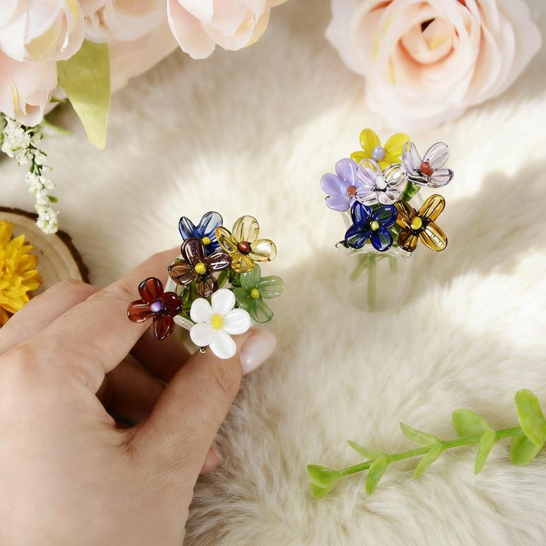 Fiore di vetro per il mese di nascita, mini bouquet di fiori di vetro, regalo di fiori per la nascita, regalo di compleanno, regalo personalizzato fatto a mano per mamma e amiche, decorazioni per la casa immagine 12