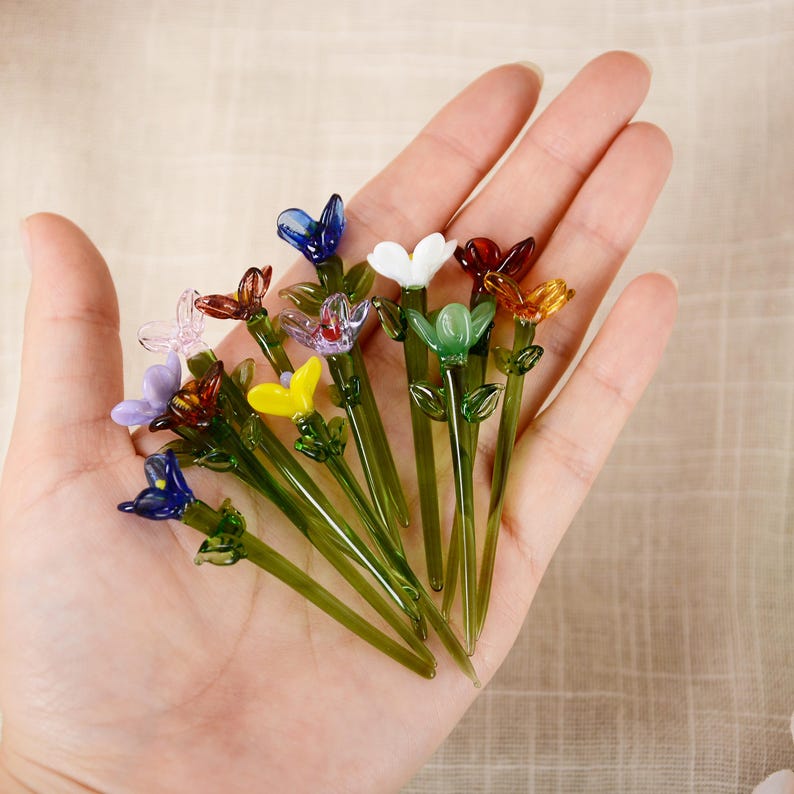 Fiore di vetro per il mese di nascita, mini bouquet di fiori di vetro, regalo di fiori per la nascita, regalo di compleanno, regalo personalizzato fatto a mano per mamma e amiche, decorazioni per la casa immagine 5