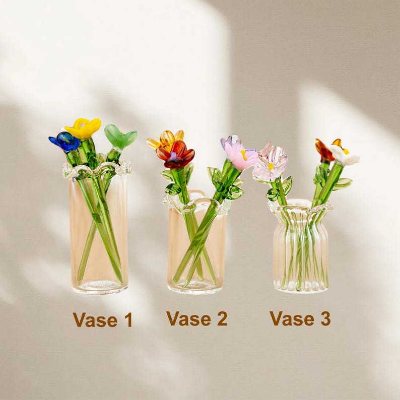 Fiore di vetro per il mese di nascita, mini bouquet di fiori di vetro, regalo di fiori per la nascita, regalo di compleanno, regalo personalizzato fatto a mano per mamma e amiche, decorazioni per la casa immagine 7