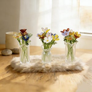 Fiore di vetro per il mese di nascita, mini bouquet di fiori di vetro, regalo di fiori per la nascita, regalo di compleanno, regalo personalizzato fatto a mano per mamma e amiche, decorazioni per la casa immagine 8