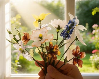 Ramo de flores de vidrio hecho a mano para el mes de nacimiento, regalos personalizados de flores de nacimiento, figuras florales sopladas a mano, regalo para mamá y abuela, decoración del hogar