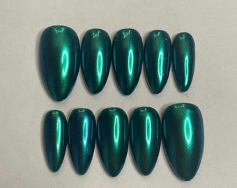 Smaragdgroene kerstnagels, Kerstnagels, Cadeau-ideeën, Kerstpers, Kerstgroene nagels, Groene vakantienagels, Groene chroomnagels, Kerstnagels