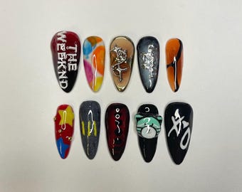The Weeknd Press On Nails, Custom Handmade Nail Art, The Weeknd Concert Nails, The Weeknd Album Themed Nails