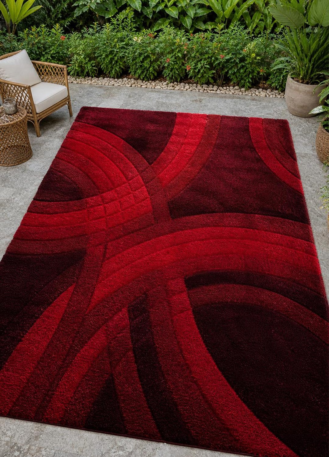 Red Layered Rugs Modern 3D Red Area Rug -luxury Deep Red Geometric Rug for Living Room ...