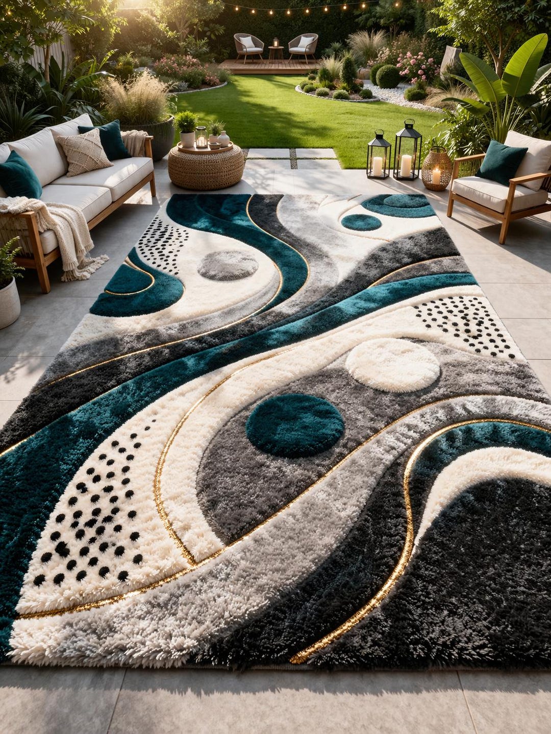 3d Tuffted Rug Modern 3D Wave Tufted Rug - Teal & Grey Abstract Sculptural Floor Art ...
