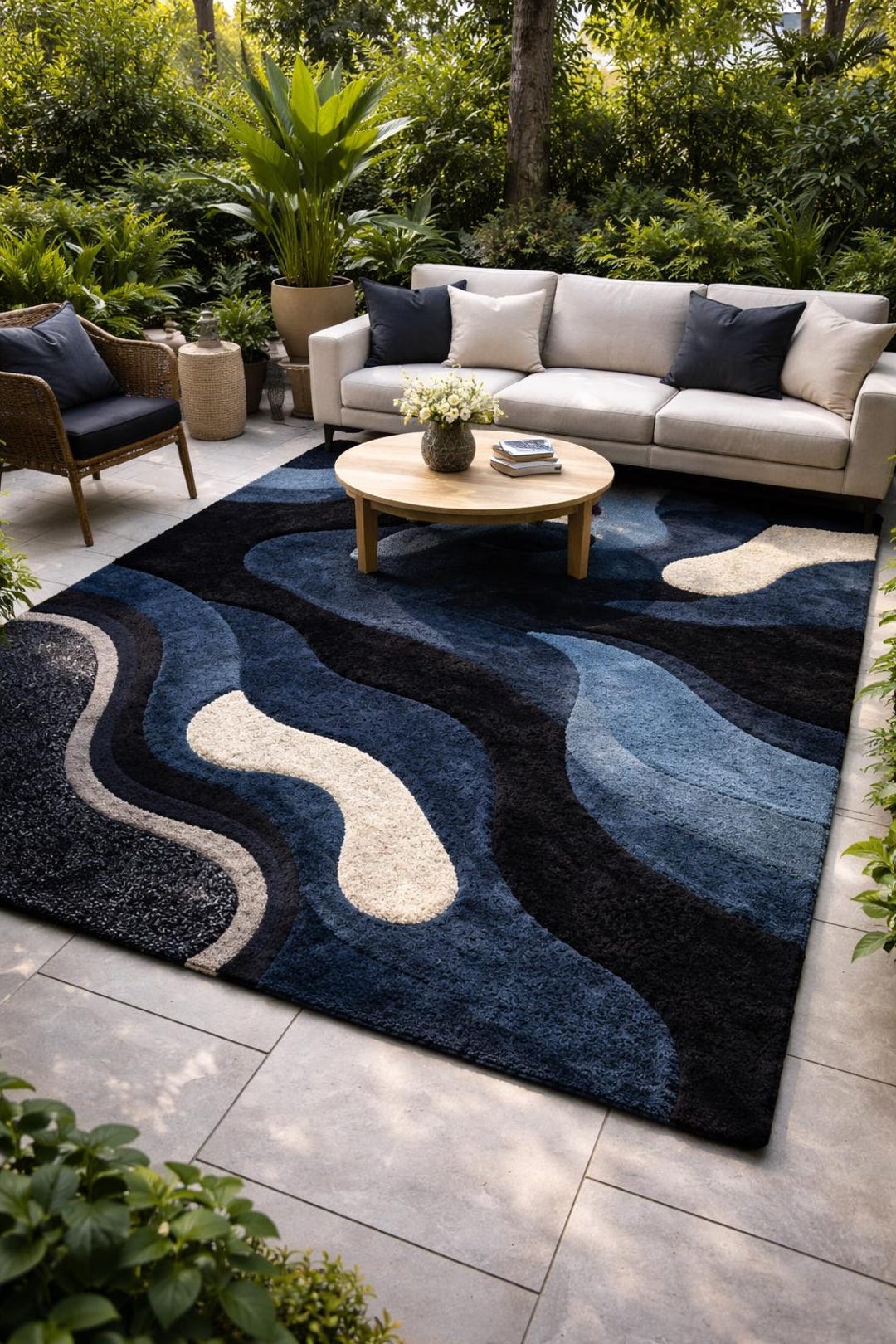 Modern Blue 3D Wave Area Rug - Hand Tufted Abstract Sculptural Carpet ...