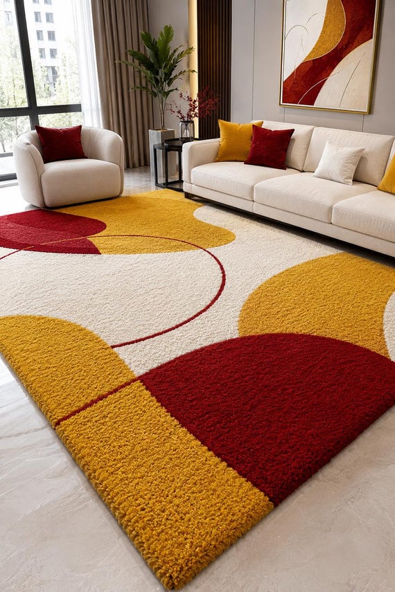 Luxury Handmade Tufted Wool Rug, Modern Abstract Area Carpet, Red