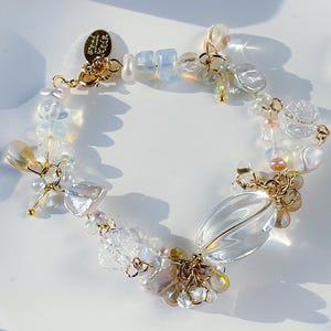Ethereal Moonstone Bracelet, crystal Pearl, Adjustable, Iridescent Pastel Glass Beads, coquette Aesthetic, Handmade statement, Gift for Her