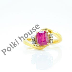 Glass Filled Ruby Ring with Pave Diamond, 925 Sterling Silver Ring, Lightweight Ruby Ring, All US Sizes Available, Gift for Her