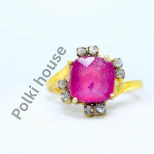 Glass Filled Ruby Ring with Pave Diamond, 925 Sterling Silver Ring, Lightweight Ruby Ring, All US Sizes Available, Gift for Her