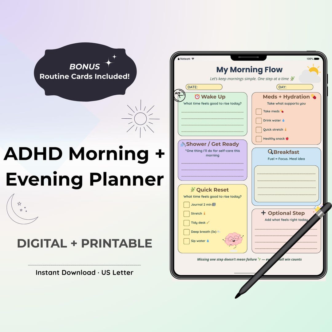 ADHD Morning & Evening Routine Planner – Neurodivergent Checklist ...