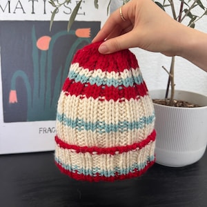 HandKnit Striped Beanie | Mohair Wool Alpaca Blend Hat | Chunky Striped Hat | Handmade Colorful Hat | Soft & Warm Knit Hat