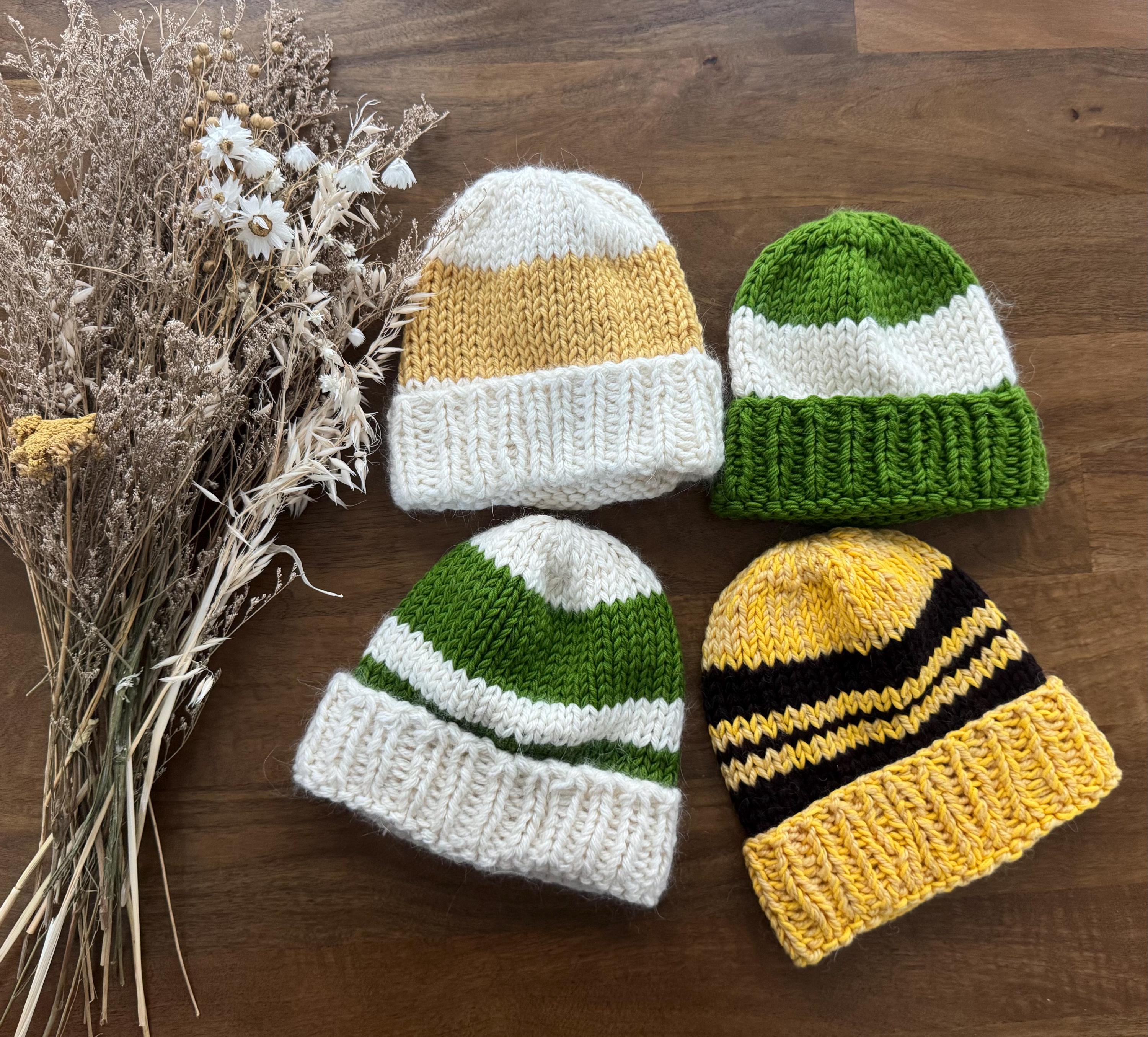 Hand-knit Striped Alpaca Blend Beanie: Two-tone Winter Hat  display picture 1