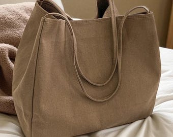 Handmade Canvas Tote Bag, Minimalist Shoulder Bag, Large Everyday Shopper, Casual Fabric Purse, Eco Friendly Market Bag, Gift for Her
