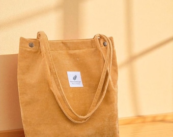 Corduroy Tote Bag, Minimalist Shoulder Bag, Vintage Aesthetic Purse, Everyday Shopper, Casual Soft Fabric Handbag, Handmade Tote Bag, Gift