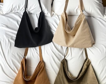 Canvas Crossbody Tote Bag, Large Shoulder Bag, Minimalist Artistic Color Bag, Casual Everyday Shopper, Unisex Travel Bag, Gift for her