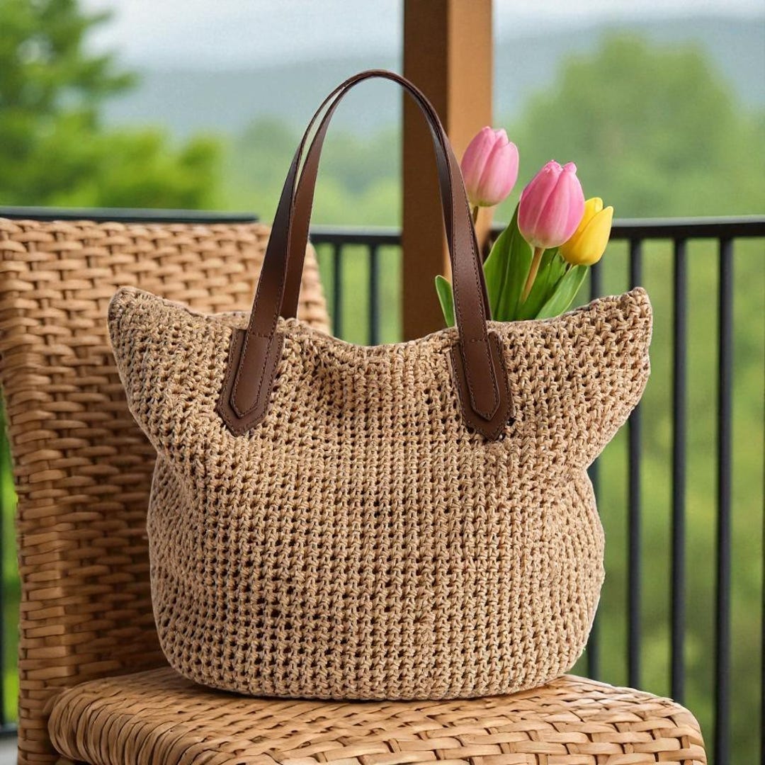 Handmade Straw Tote Bag, Woven Summer Beach Purse, Large Boho Market ...