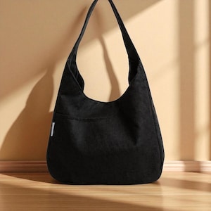 Handmade Corduroy Tote Bag, Minimalist Shoulder Bag, Soft Everyday Purse, Retro Hobo Style Shopper, Casual Fabric Handbag, Gift for Her