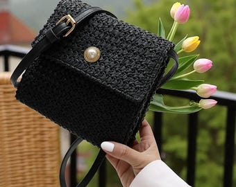 Woven Crossbody Bag, Handmade Straw Shoulder Purse, Elegant Handbag, Stylish Boho  Bag, Small Summer Tote, Straw Bag, Vintage Bag, Gift