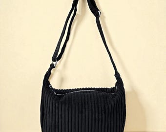 Handmade Corduroy Shoulder Bag, Slouchy Hobo Tote, Casual Everyday, Soft Crossbody Handbag, Large Capacity Minimalist Bag, Gift for her