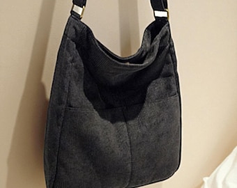 Handmade Corduroy Shoulder Bag, Adjustable Strap Crossbody Tote, Soft Everyday Market Handbag, Casual Boho Purse, Minimalist, Gift for her