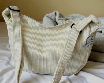 Handmade Corduroy Shoulder Bag, Retro Hobo Purse, Soft Everyday Tote, Minimalist Crossbody Bag, Casual Vintage Style Handbag, Gift for Her