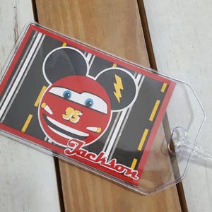 Personalized Disney Luggage Tag Inspired by Lightning McQueen | Custom Bag Tag for Family Vacation image 1