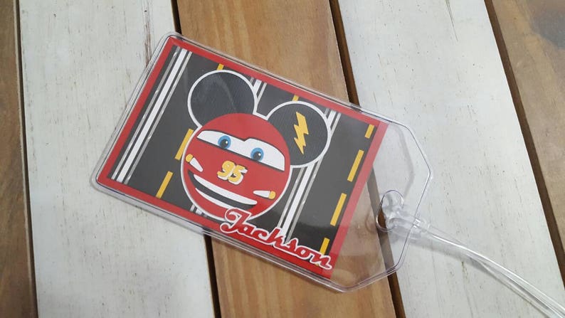 Personalized Disney Luggage Tag Inspired by Lightning McQueen | Custom Bag Tag for Family Vacation image 1
