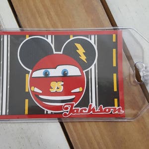 Personalized Disney Luggage Tag Inspired by Lightning McQueen | Custom Bag Tag for Family Vacation image 3