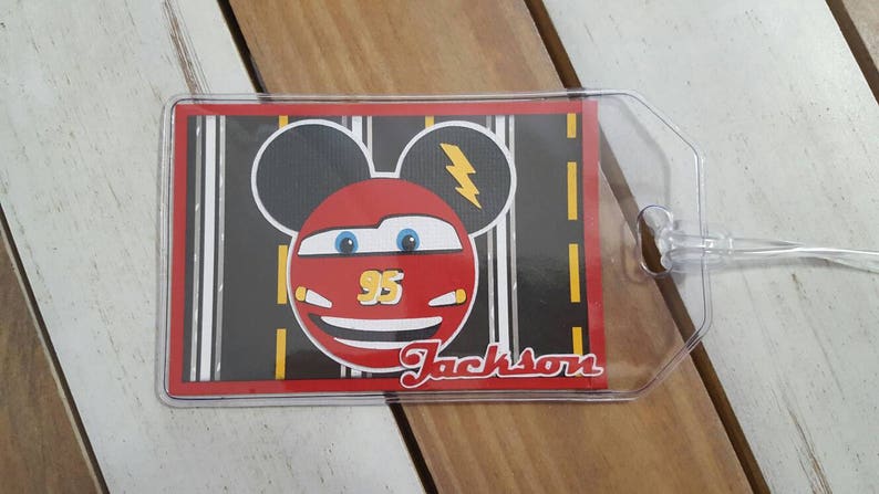 Personalized Disney Luggage Tag Inspired by Lightning McQueen | Custom Bag Tag for Family Vacation image 3