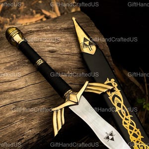 CUSTOM Hand Forged Stainless Steel The LEGEND of ZELDA Full Tang Skyward Link&#39;s Master Sword with Scabbard-Costume Armor Personalized Gift