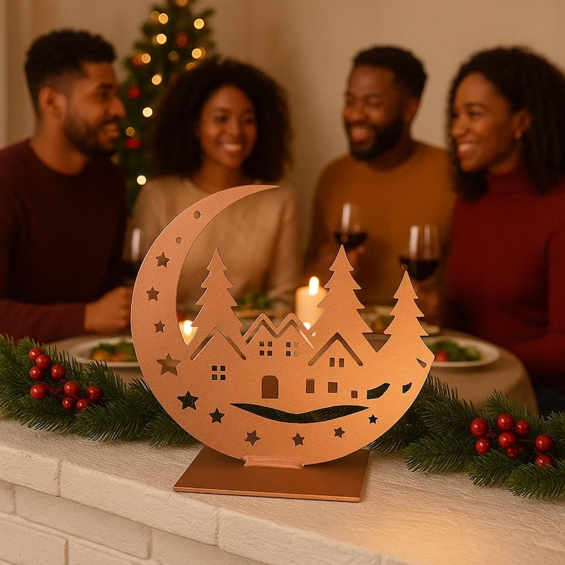 Winter Village Metal Candle Holder Moon & Stars Design Etsy