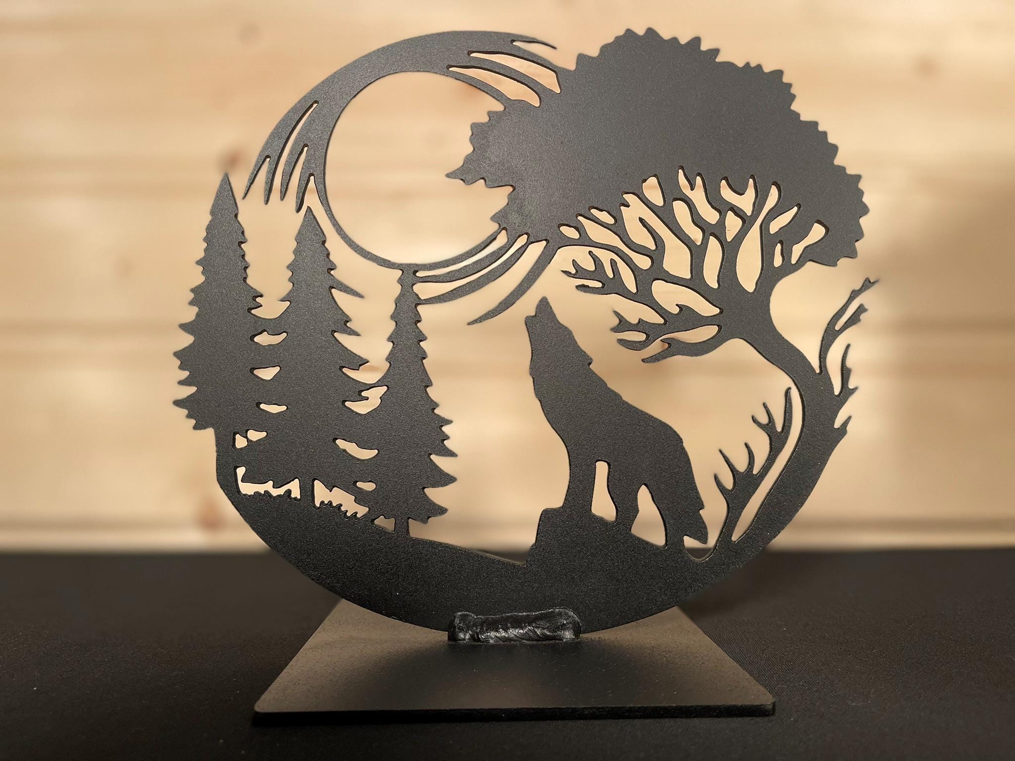 Howling Wolf Metal Art – Moonlight Forest Silhouette Decor - Etsy
