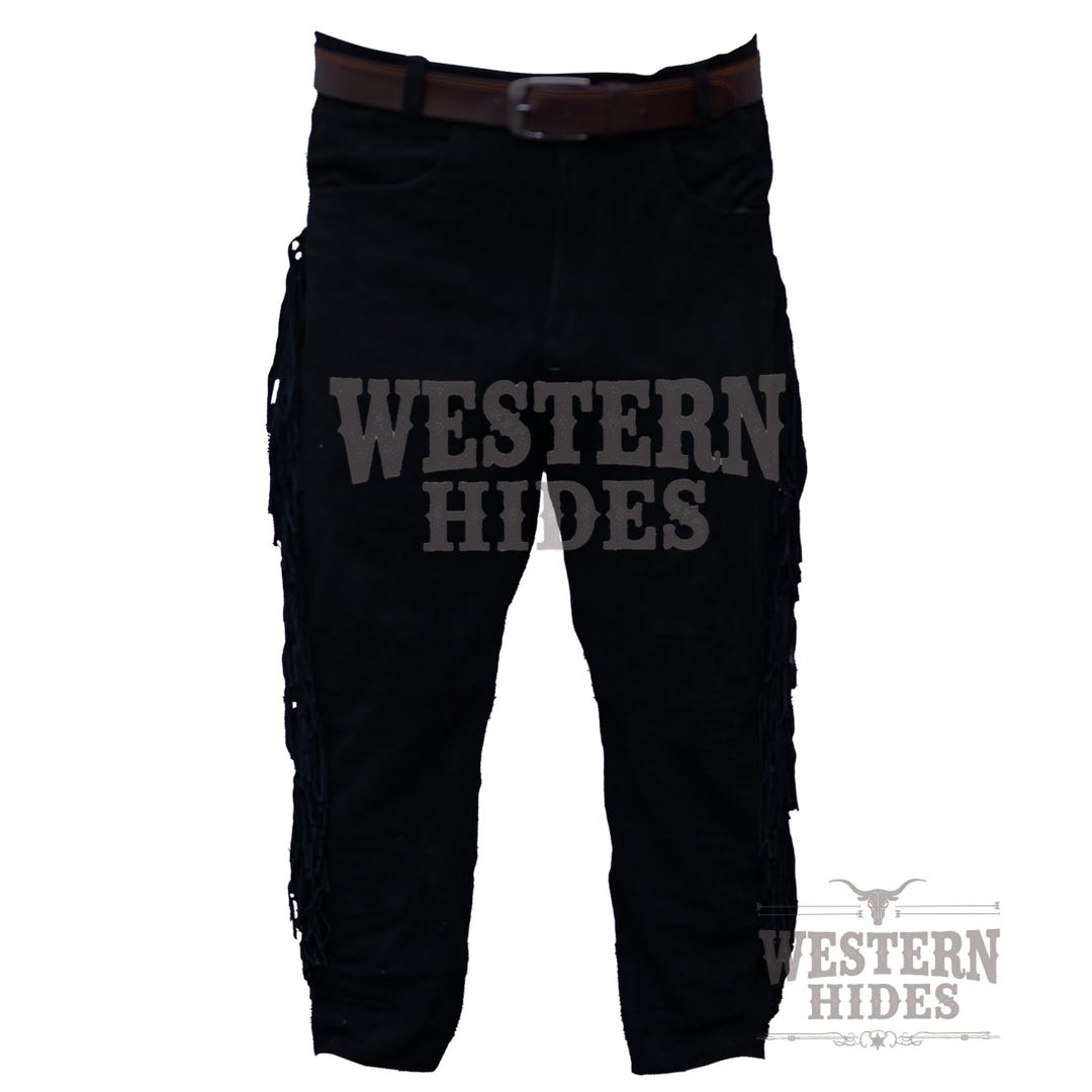 Black Suede Leather Western Pants With Fringe | Genuine Leather Cowboy ...