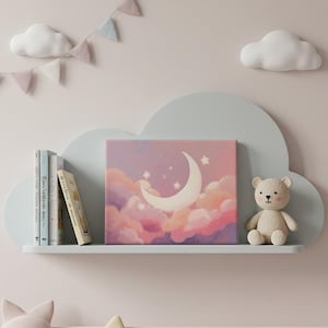 Halbmond und Sterne Verträumter Himmel Malen nach Zahlen Leinwand Kit - DIY Pastellnacht Wandkunst mit Wolken, entspannendes Leinwandbild