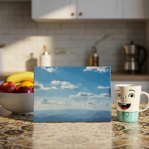 Blue Sky Mountain View Paint by Numbers Canvas Kit – DIY Landscape Wall Art with Clouds and Horizon, Relaxing Painting Set for Home Decor