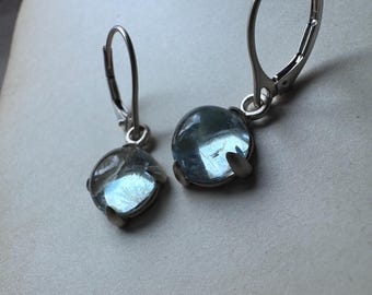 Aquamarine Dangle Earrings Sterling Silver Claw Prong setting Minimal Design