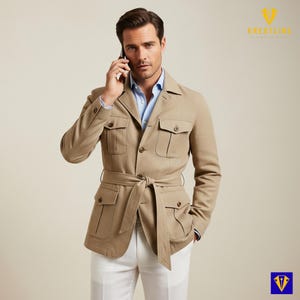 Men’s Vintage Beige Safari Suit | African Explorer Jacket & Trousers Set | Oversized Cargo Travel Wear | Adventure Outfit for Him