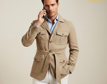 Men's Beige Safari Suit: Vintage African Explorer Outfit