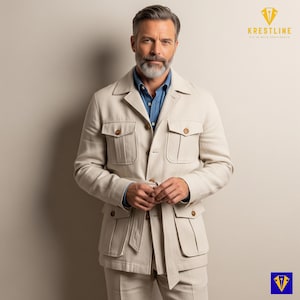 Men’s Vintage Off White Safari Suit | African Explorer Jacket & Trousers Set | Oversized Cargo Travel Wear | Adventure Outfit for Him
